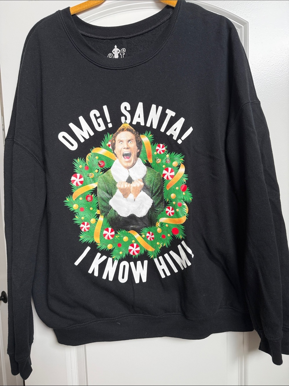 Black 'OMG! Santa! I Know Him!' Graphic Holiday Sweatshirt- lights up!
